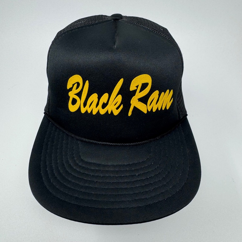 Vintage Speedway Black Ram Trucker‎ Hat Mesh Snapback Cap Black Yellow OSFA